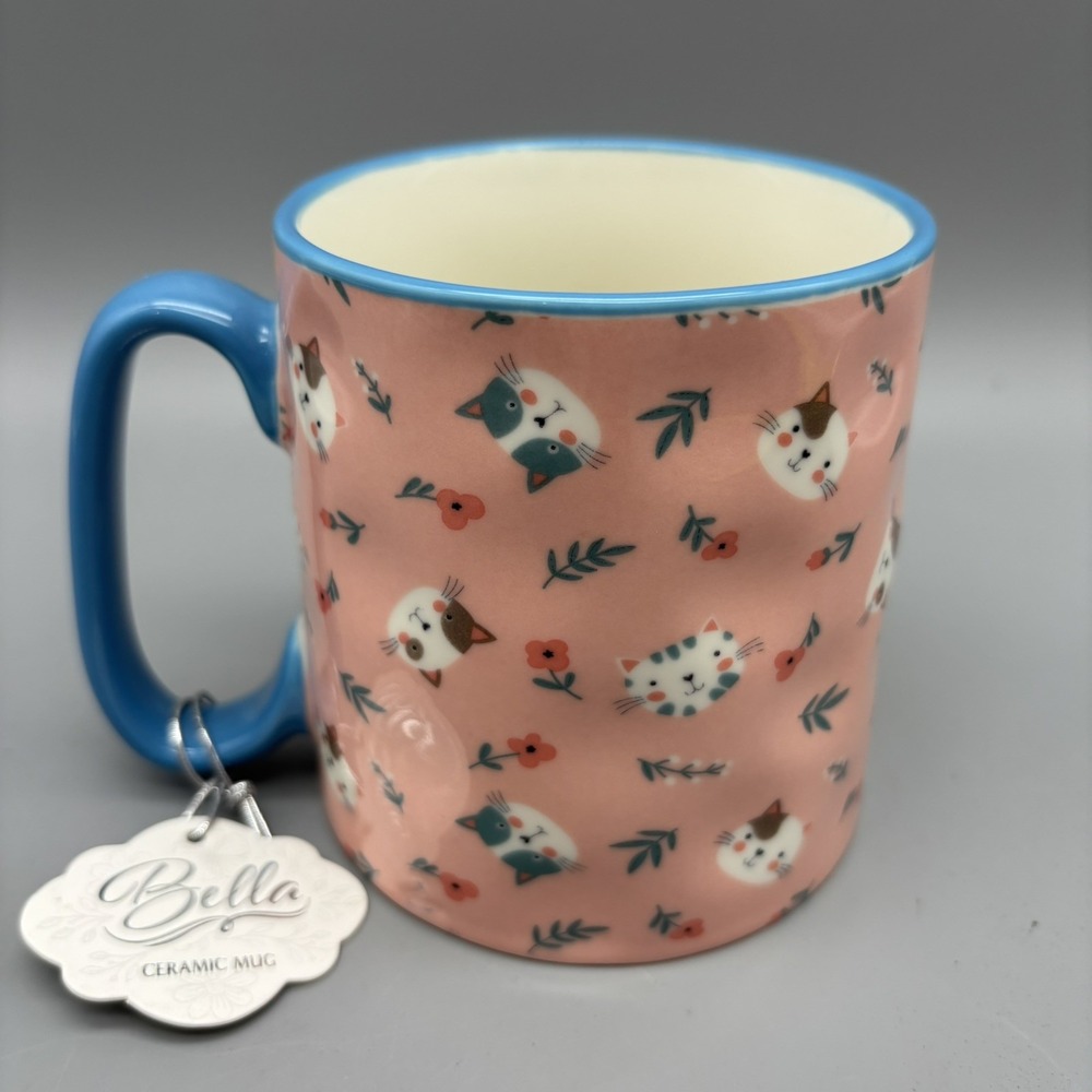 Bella Mug Cat And Flower 10 Strawberry Street 14 oz Ceramic NWT